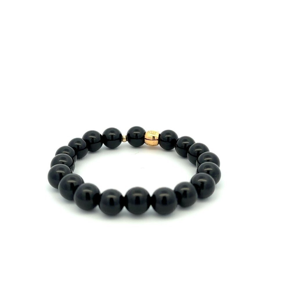 18K Gold Money Bag Lucky Bracelet Beads Gemstone Black Tourmaline 8mm - Picture 3 of 9